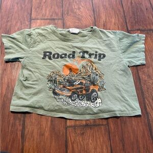Stylish Olive Road Trip Graphic Crop Top